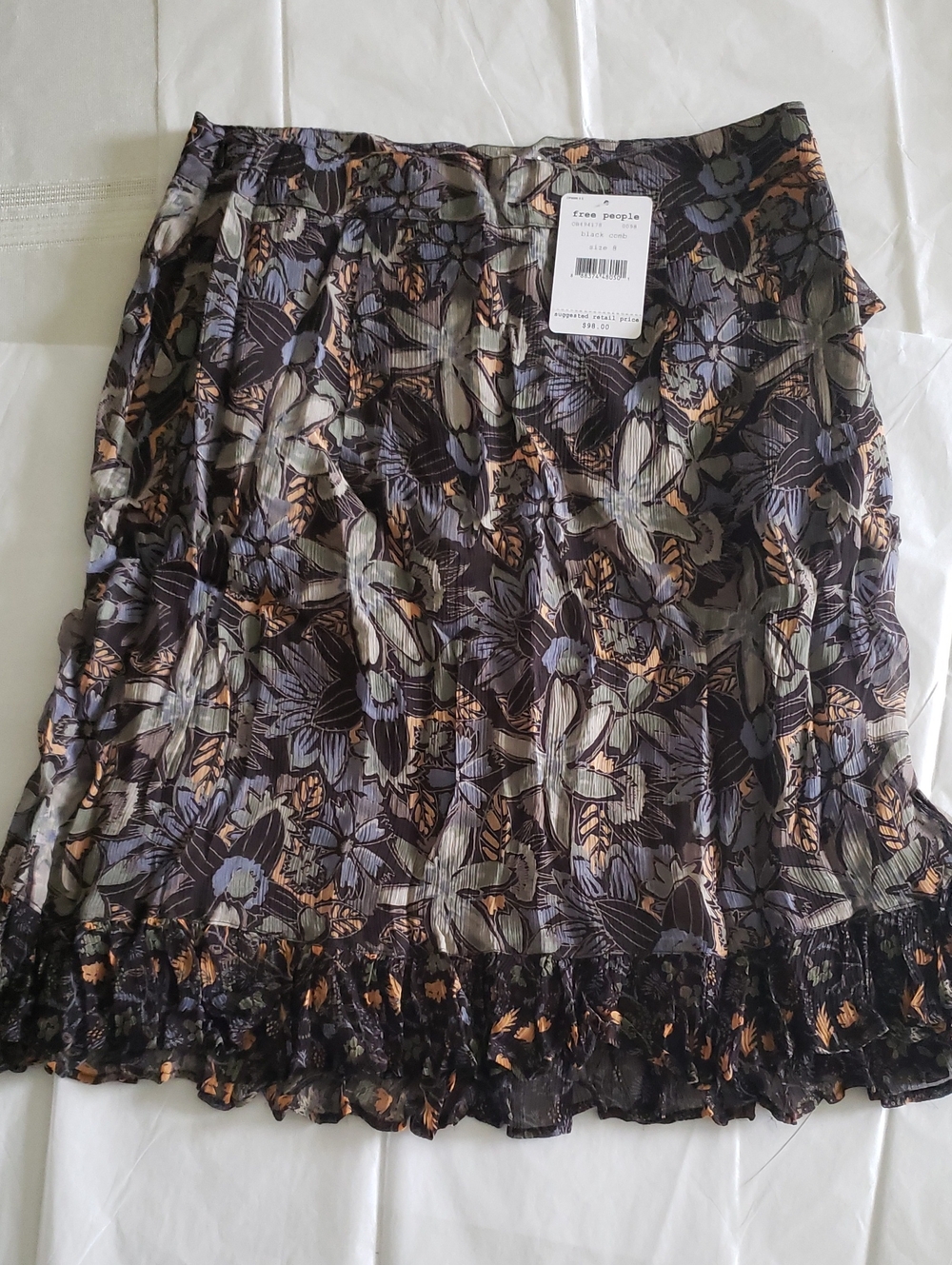 Free People New Skirt AROUND THE WORLD Printed Ruffled Women's Sz 8 🎉HP🎉 - Picture 5 of 16